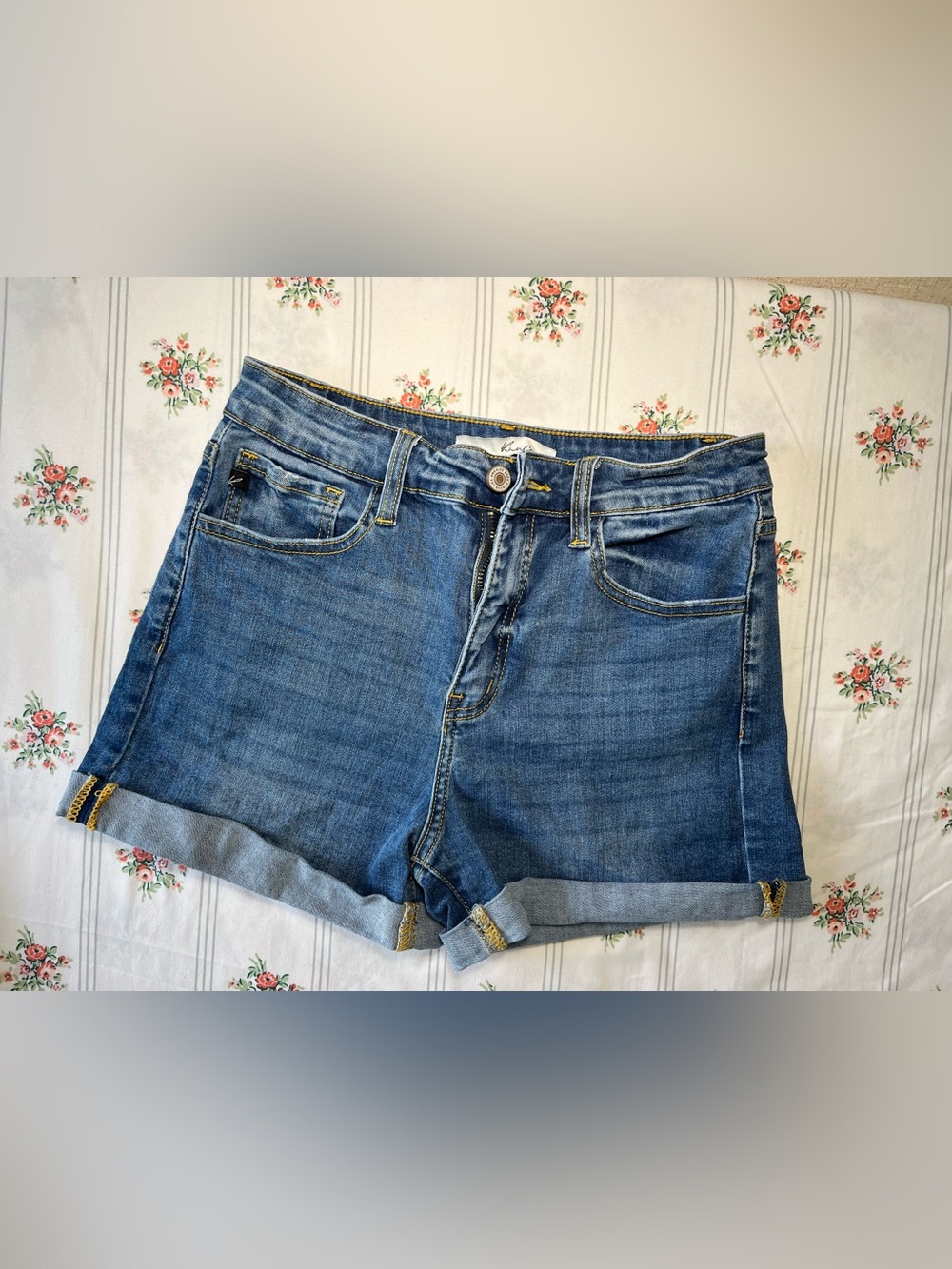 KanCan Blue Rolled-Hem Jean Shorts